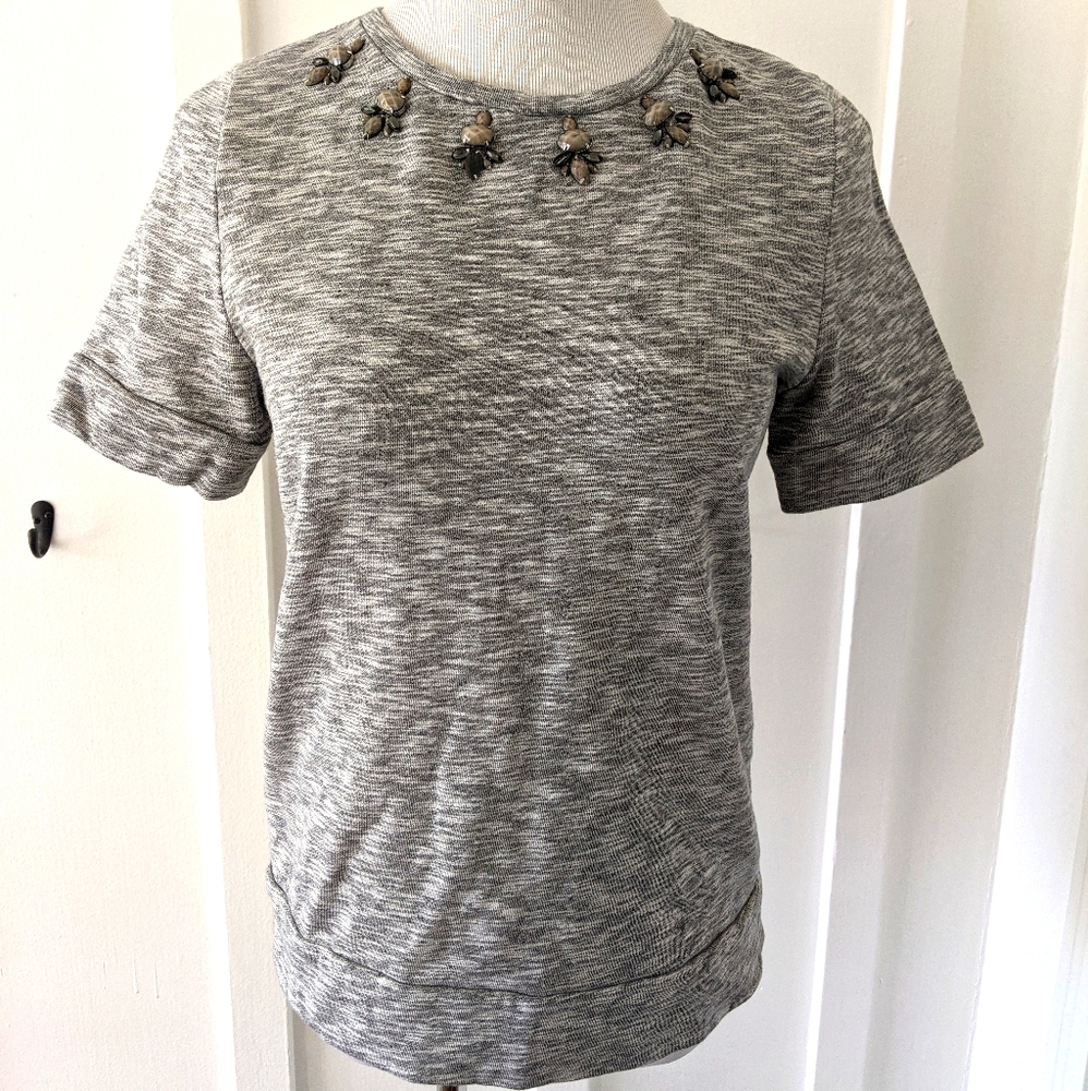 Loft jeweled gray pullover sweater, Medium